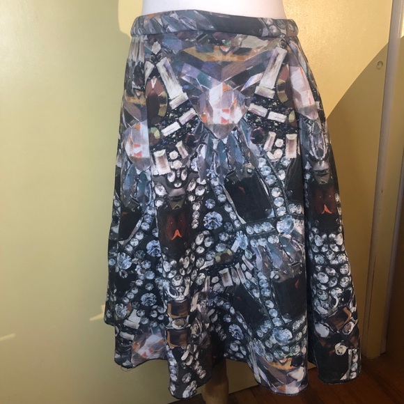 H & M Neoprene gemstone laser print skirt. Size 12. Pleated front. - Picture 3 of 10